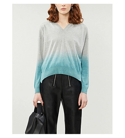 Shop Stella Mccartney Gradient-pattern Cashmere And Wool-blend Jumper In Grey+mint