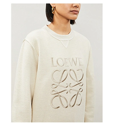 Shop Loewe Womens Ecru Black Anagram Logo-embroidered Cotton-jersey Sweatshirt S