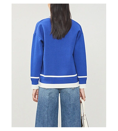 Shop Sandro Stripe-trim V-neck Knitted Jumper In Blue