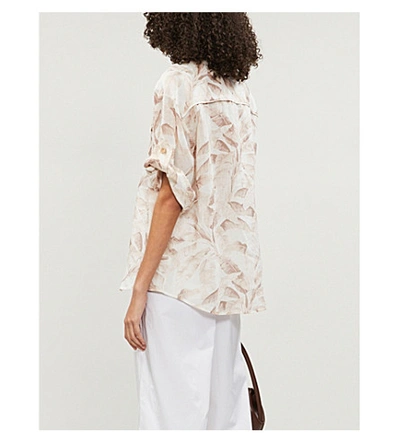 Shop Zimmermann Super Eight Palm-print Semi-sheer Ramie Shirt In Bleached+palm