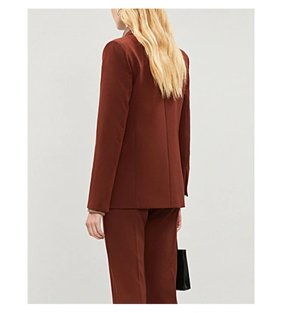 Shop Sandro Double-breasted Stretch-crepe Blazer In Tobacco Brown