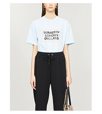 Shop Burberry Ariana Logo-print Cotton-jersey T-shirt In Light+blue