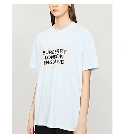 Shop Burberry Ariana Logo-print Cotton-jersey T-shirt In Light+blue