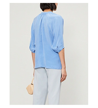 Shop Maje Lua Puff-sleeve Woven Blouse In Light Blue
