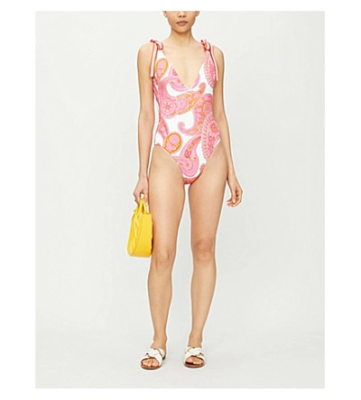 Shop Zimmermann Paisley-print Self-tie Straps Swimsuit In Magenta+ivory+paisley