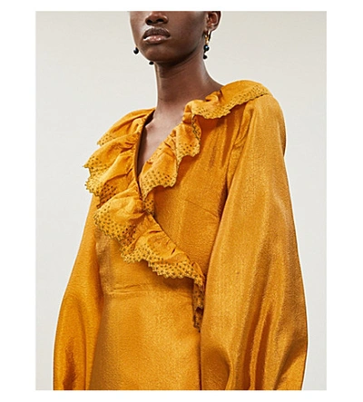 Shop Stine Goya Steffi Puffed-sleeve Crepe Midi Dress In Gold