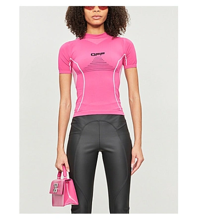 Shop Off-white Active Logo-print Stretch-knit T-shirt In Fuschia