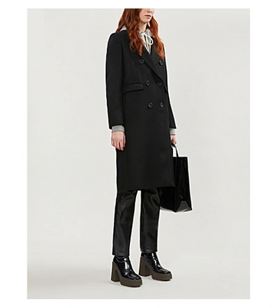 Shop Sandro Double-breasted Wool-blend Coat In Black
