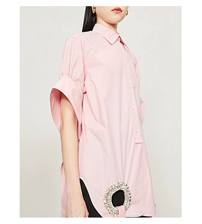 Shop Jw Anderson Crystal-embellished Cotton Shirt In Powder Pink