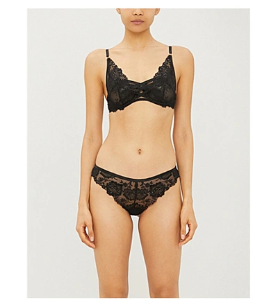 Shop Aubade Nuit Indécente Stretch Floral-lace Briefs In Noir