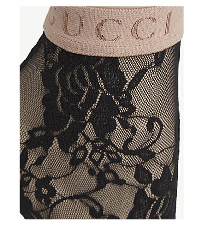 Shop Gucci Floral Lace Woven Socks In Black