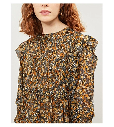 Shop Ba&sh Sandra Leaf-print Chiffon Mini Dress In Carbon