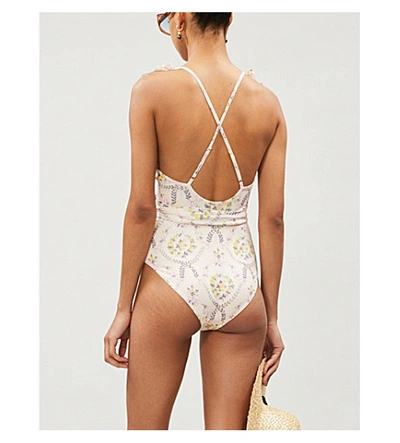 Shop Loveshackfancy Jasper Floral-print Swimsuit In Lemon+dream