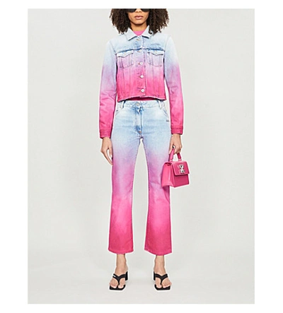 Shop Off-white Gradient Text-print Denim Jacket In Fuschia