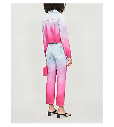 Shop Off-white Gradient Text-print Denim Jacket In Fuschia