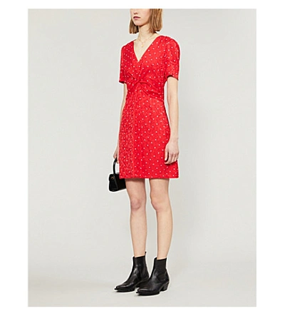 Shop Maje Ripia Polka-dot Jacquard Mini Dress In Red