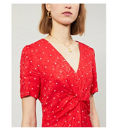 Shop Maje Ripia Polka-dot Jacquard Mini Dress In Red