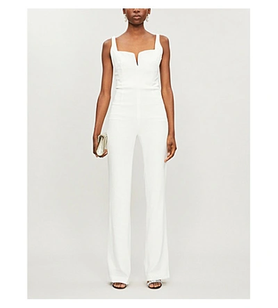 Shop Galvan London Sleeveless Fitted Crepe Jumpsuit In White