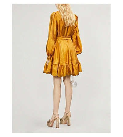 Shop Stine Goya Farrow V-neck Crushed Satin Mini Dress In Gold