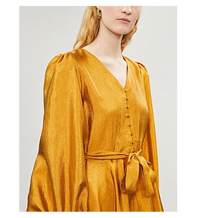 Shop Stine Goya Farrow V-neck Crushed Satin Mini Dress In Gold