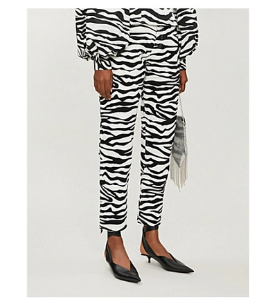 Shop Attico Zebra-print High-rise Cotton-twill Trousers In Zebra+print