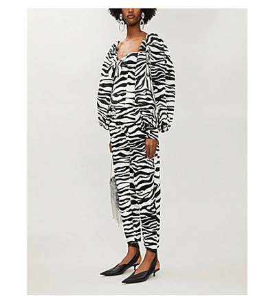 Shop Attico Zebra-print High-rise Cotton-twill Trousers In Zebra+print