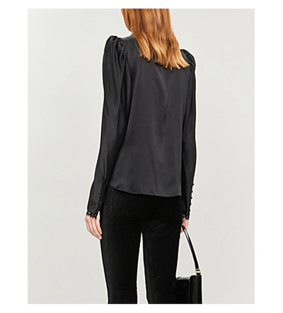 Shop Frame High-neck Lace-trimmed Silk-satin Blouse In Noir