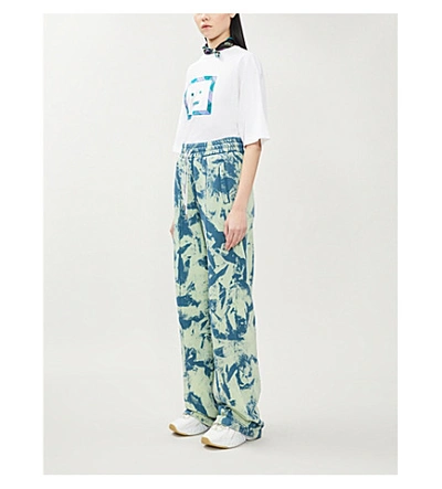 Shop Acne Studios Erian Face-embroidered Cotton-jersey T-shirt In Optic+white