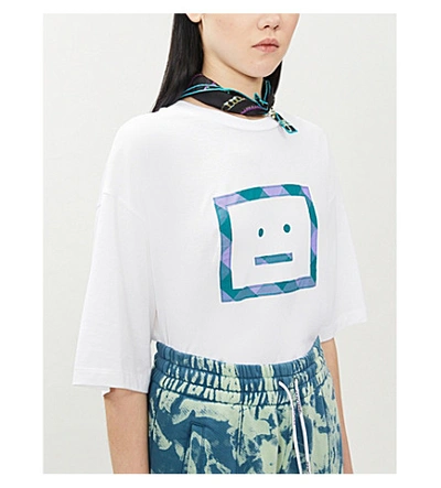 Shop Acne Studios Erian Face-embroidered Cotton-jersey T-shirt In Optic+white