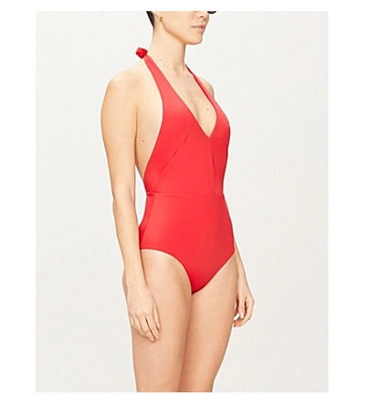 Shop Odyssee Edison Halterneck Swimsuit In Red