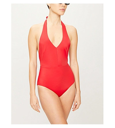 Shop Odyssee Edison Halterneck Swimsuit In Red