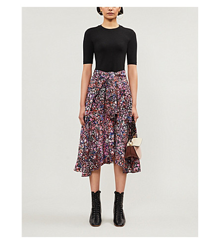 bimaterial midi dress