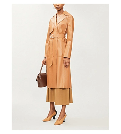 Shop Sportmax Acaici Belted Leather Coat In Biscuit