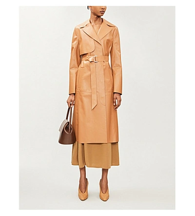 Shop Sportmax Acaici Belted Leather Coat In Biscuit