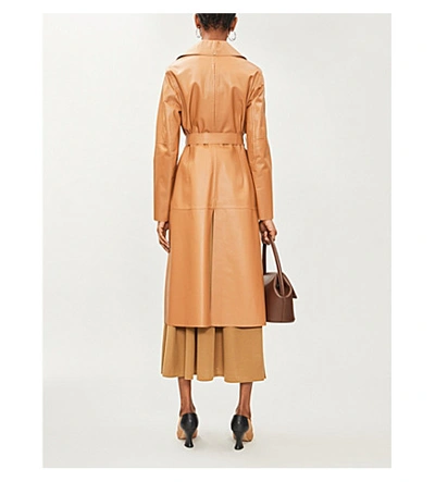 Shop Sportmax Acaici Belted Leather Coat In Biscuit