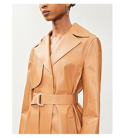 Shop Sportmax Acaici Belted Leather Coat In Biscuit