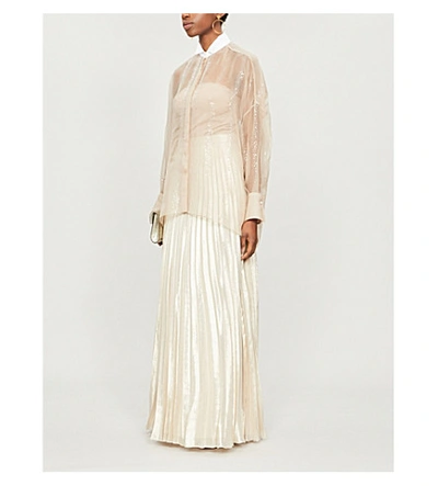 Shop Brunello Cucinelli Sequin-embellished Silk Shirt In Camel