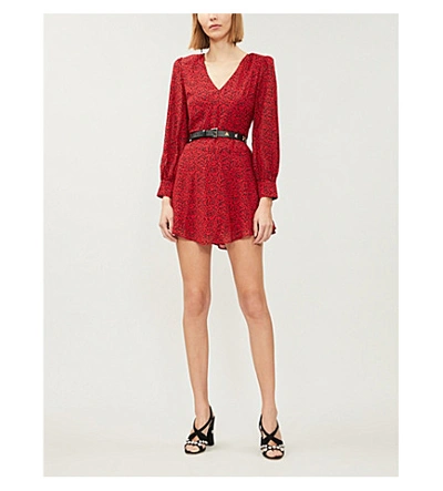 Shop Alice And Olivia Polly Leopard-print Crepe Mini Dress In Mini+leopard+ruby+black