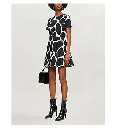 Shop Valentino Giraffe-print Wool And Silk-blend Mini Dress In Ivory Black