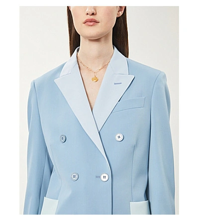 Shop Stella Mccartney Double-breasted Wool-blend Blazer In Mineral+blue