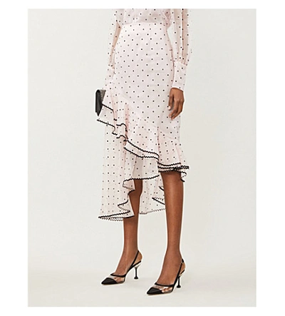 Shop Erdem Antoinette Polka-dot Silk-blend Chiffon Midi Skirt In Pale+pink+black