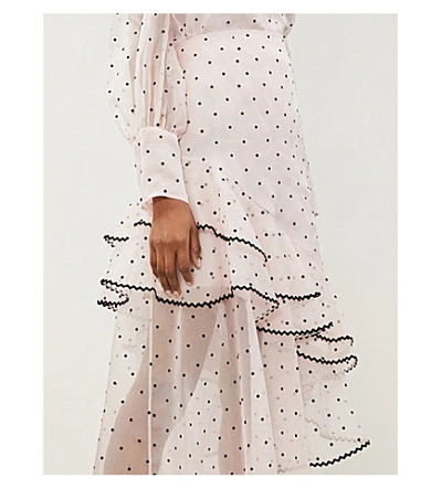 Shop Erdem Antoinette Polka-dot Silk-blend Chiffon Midi Skirt In Pale+pink+black