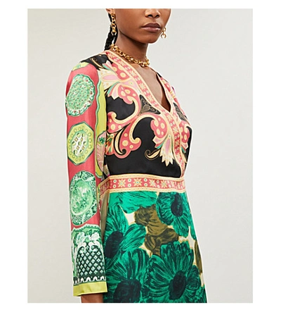Shop Etro Printed Silk-twill Midi Dress In Green