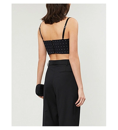 Shop Magda Butrym Teruel Cropped V-neck Embellished Top In Black