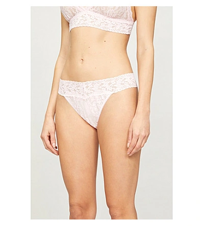 Shop Hanky Panky Signature Original Stretch-lace Thong In Ivory