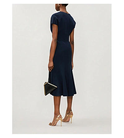 Shop Oscar De La Renta Chain Appliqué Wool-blend Midi Dress In Navy