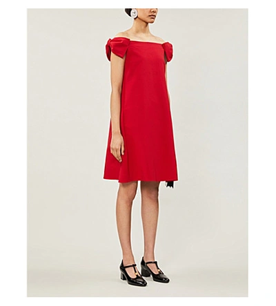 Shop Valentino Off-the-shoulder Wool-blend Mini Dress In Red