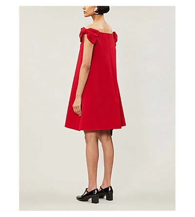 Shop Valentino Off-the-shoulder Wool-blend Mini Dress In Red