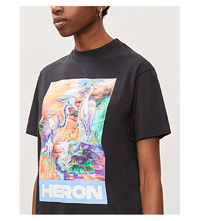 Shop Heron Preston Heron-print Cotton-jersey T-shirt In Black