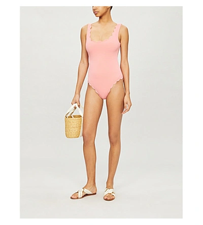 Shop Marysia Palm Springs Scalloped-trim Swimsuit In Coral